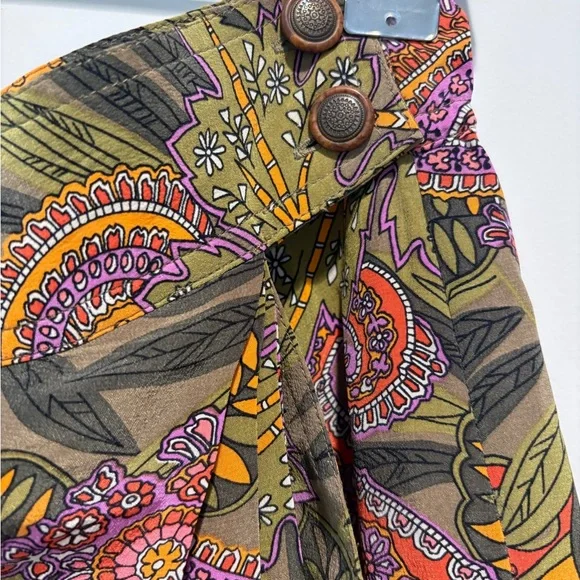 Vintage Sunny LeighFloral silk Paisley A-Line skort in Olivewith  Orange Accents - Picture 7 of 8